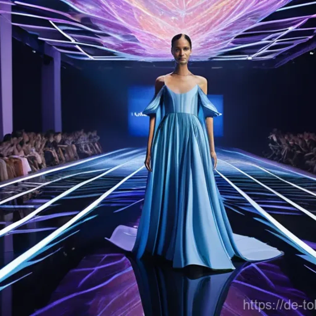 디지털 패션 NFT의 콘텐츠 생성 전략 - **Prompt:** A futuristic digital fashion show taking place on a gravity-defying, illuminated runway ...
