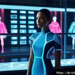 Home 23 디지털 패션 NFT의 새로운 직업군 - A futuristic virtual fashion designer workspace set in a sleek, high-tech studio in Berlin, showing ...