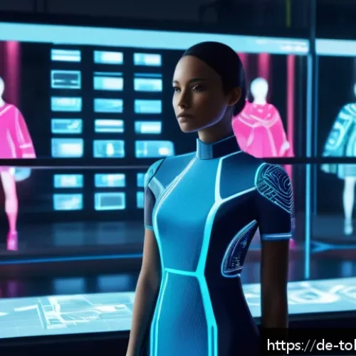 Home 17 디지털 패션 NFT의 새로운 직업군 - A futuristic virtual fashion designer workspace set in a sleek, high-tech studio in Berlin, showing ...