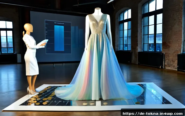 디지털 패션 NFT의 시장 전망 - Photorealistic modern fashion studio in Berlin, a diverse German creative team reviewing a holograph...