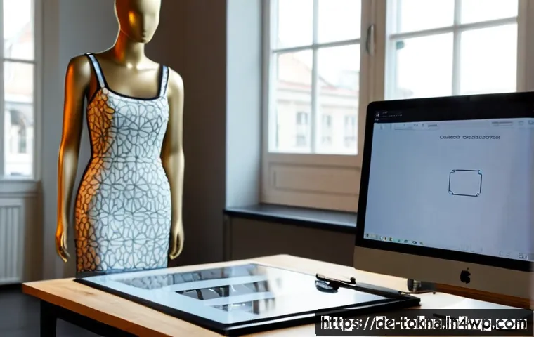 Home 17 디지털 패션 NFT의 크리에이티브 프로세스 - Photorealistic creative studio in Berlin, German fashion designer working at a minimalist desk with ...